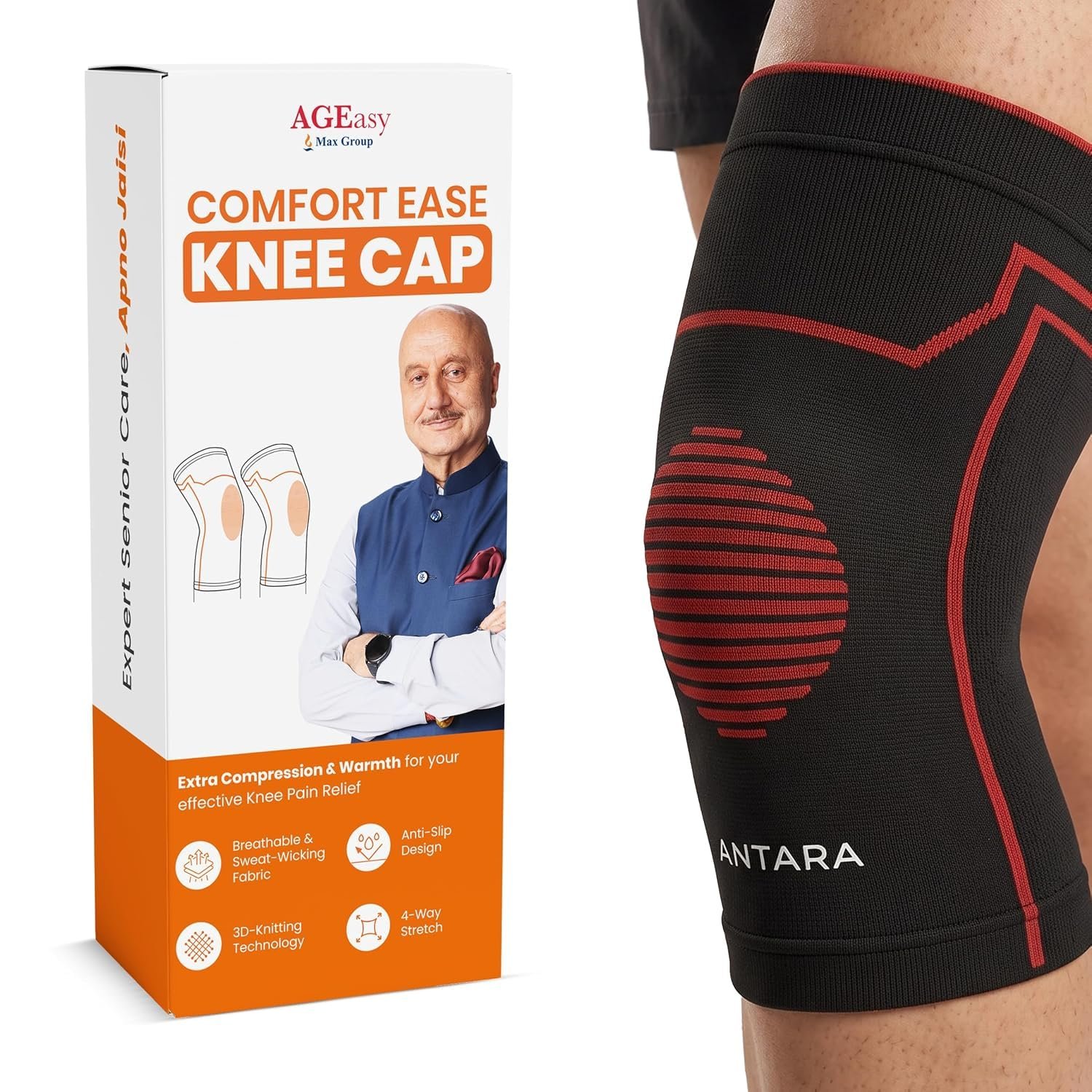 AGEasy (Max Group Knee Cap for Men & Women | Support for Gym, Sports & Pain Relief | 4-Way Stretch, Anti-Slip, Inner Cotton Lining | Knee Sleeves for Squats, Running & Cycling (XL)