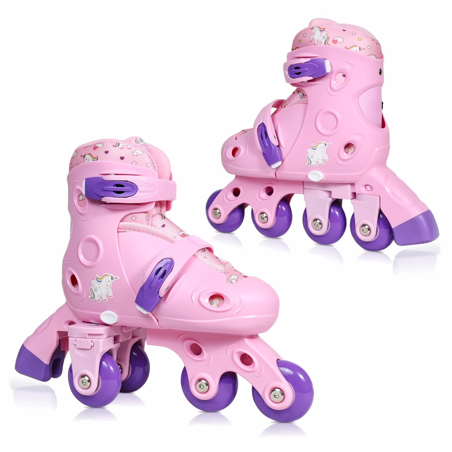 Airavat 2-in-1 Rolling Skates for Kids | Convertible Roller & Inline Skates | ABEC-7 Bearings | High-Grip PU Wheels | Cushion Fit Padding | Secure Buckle & Strap | Pink