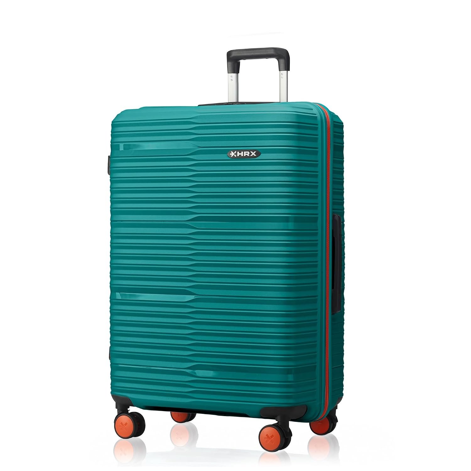 HRX Zanzibar Medium Size Teal Polypropylene Hard Shell Suitcase - Premium Travel Trolley Bag with 8 Spinner Wheels, Number Lock & Water Resistant Body