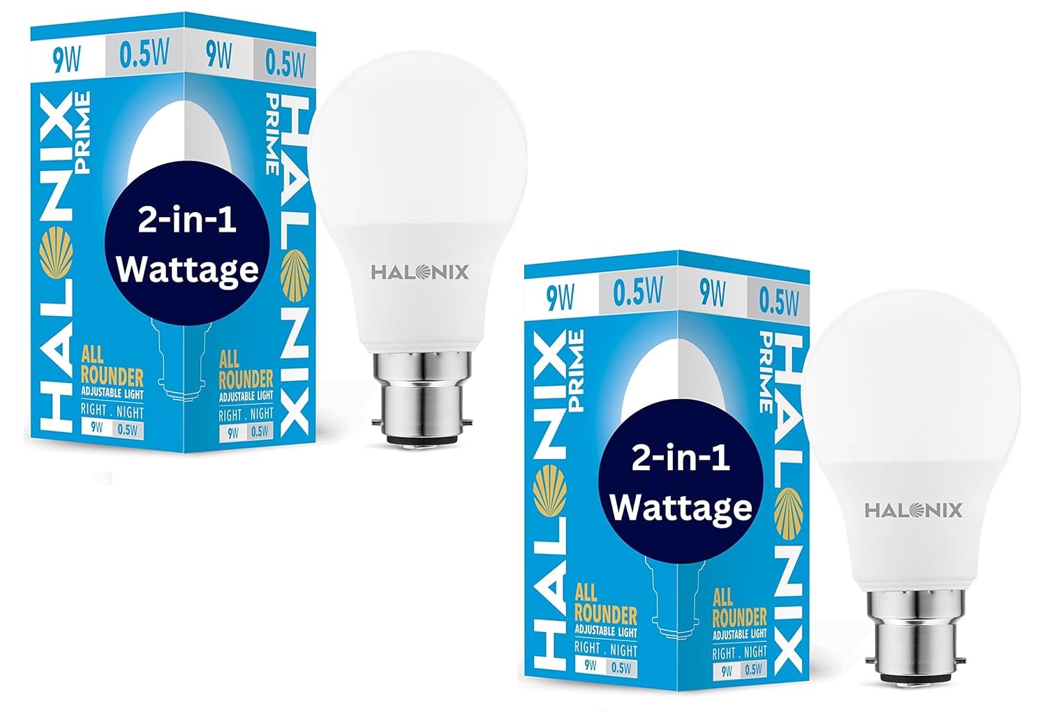 Halonix 2-in-1 Dimmable 9W,0.5W Multi Wattage Adjustable Light Led Bulb (Pack of 2), All Rounder led Bulb Base B22D