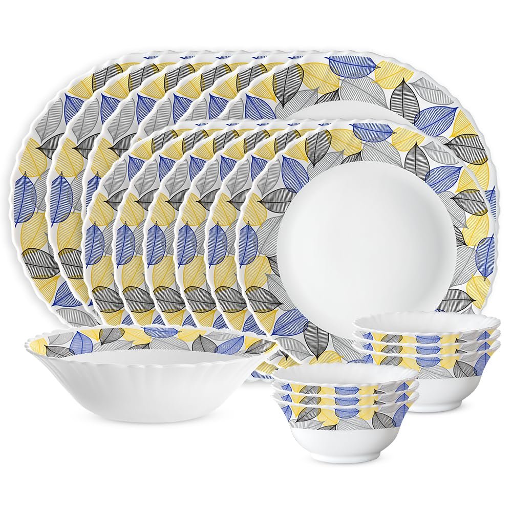Larah by Borosil 19 Pieces Kora Opalware Dinner Set for Family of 6