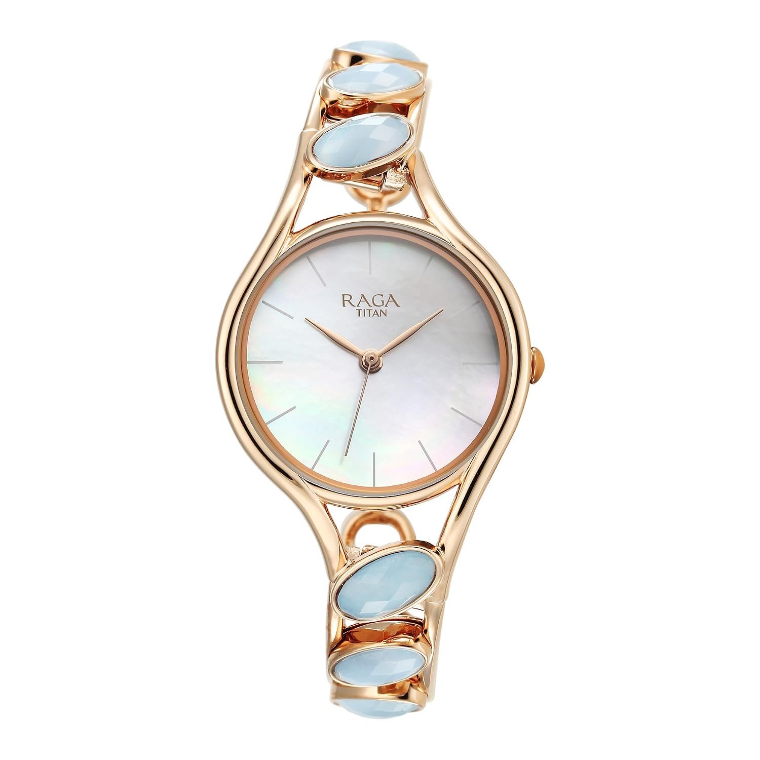 Titan Raga New You Quartz Analog Mother of Pearl Dial Blue Chalcedony Stone Strap Watch for Women-NS95190WM02