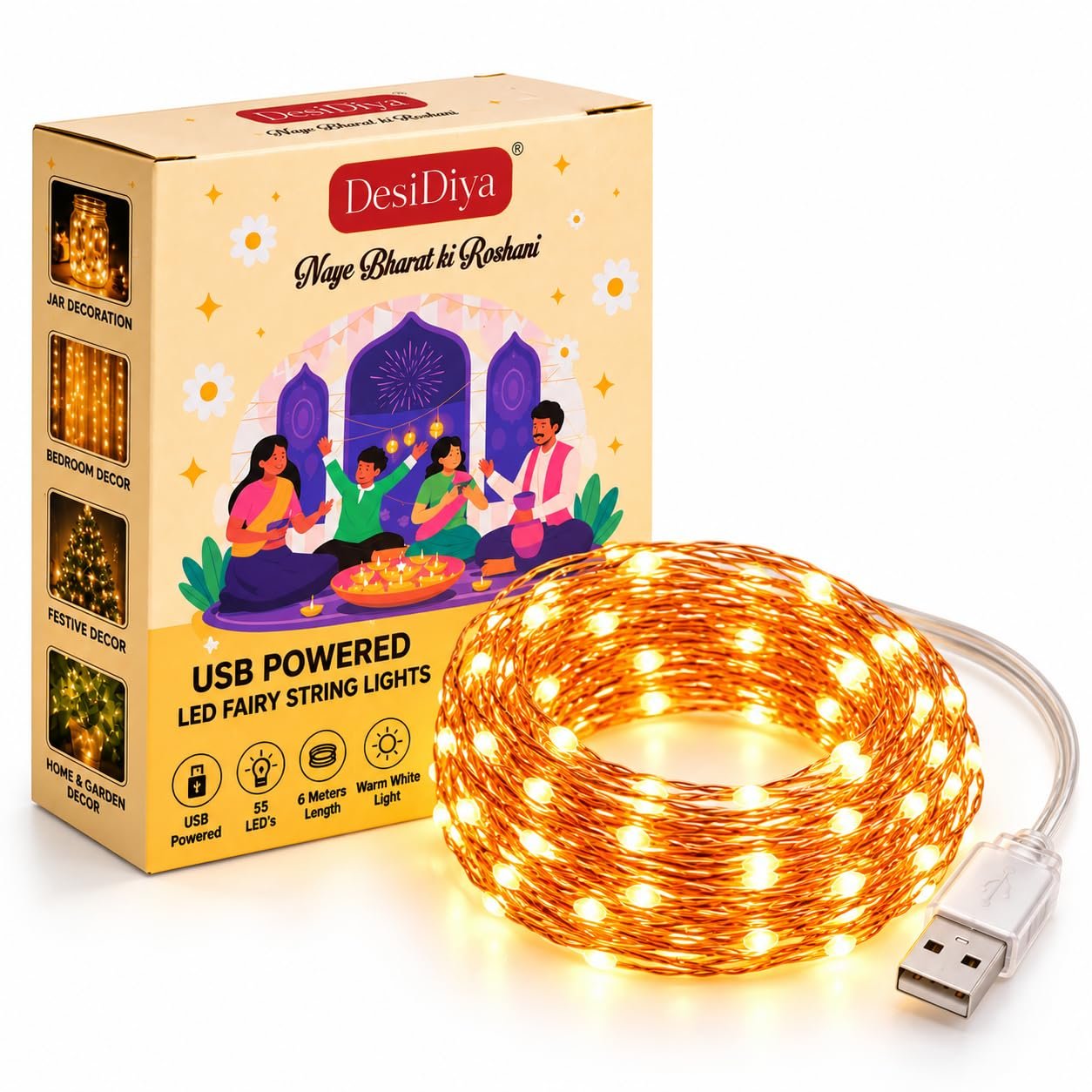 Desidiya Copper Fairy String Lights with USB Cable for Home Decoration 5 Meters(LED)