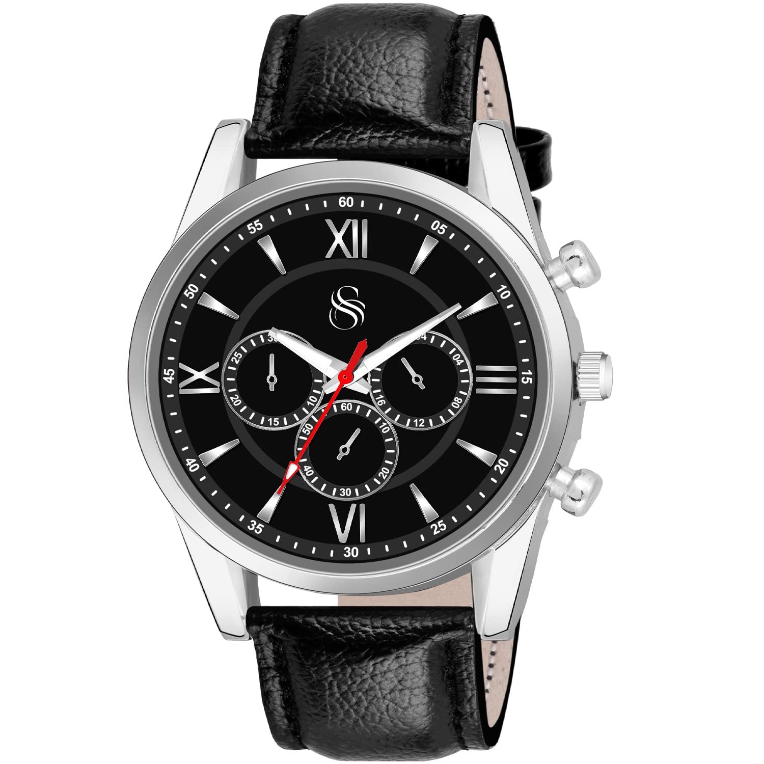 Shocknshop Analog New Black Leather Strap Watch for Men Boys -WCH66