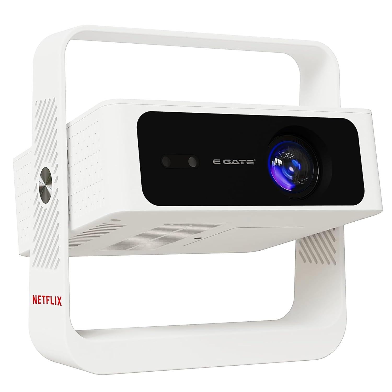 E Gate Atom 4X Air, Fully Automatic, 12000 Lumens Projector for Room, 1080P & 4K Support, Auto Focus + Keystone + Obstacle Avoid | Android 12 Netflix, Prime, Live TV | WiFi-BT-HDMI, 720p Native EGATE