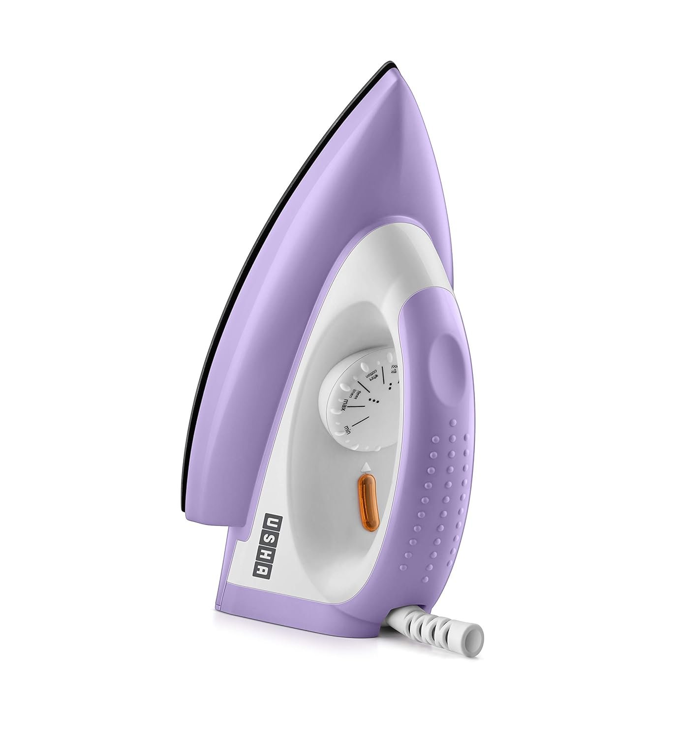 USHA Armor 1100 watts Dry Iron with Shock Proof Plastic Body | Single Coat Black Non Stick Soleplate for Longer Durability|Overheat Safety Shutoff |180° Swivel Cord | 2 Years Warranty|(Purple & White)