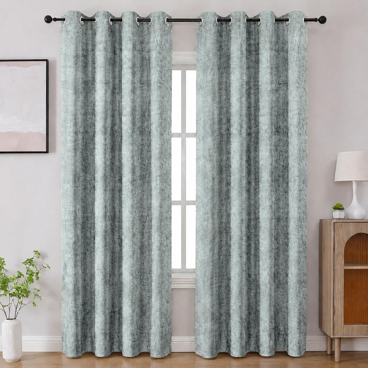 Cortina Velvet Curtains [2 Panels] Elegant Living Room Bedroom Door Drape Curtains, Grommet Eyelet Style (115" W x 210" L, Silver)