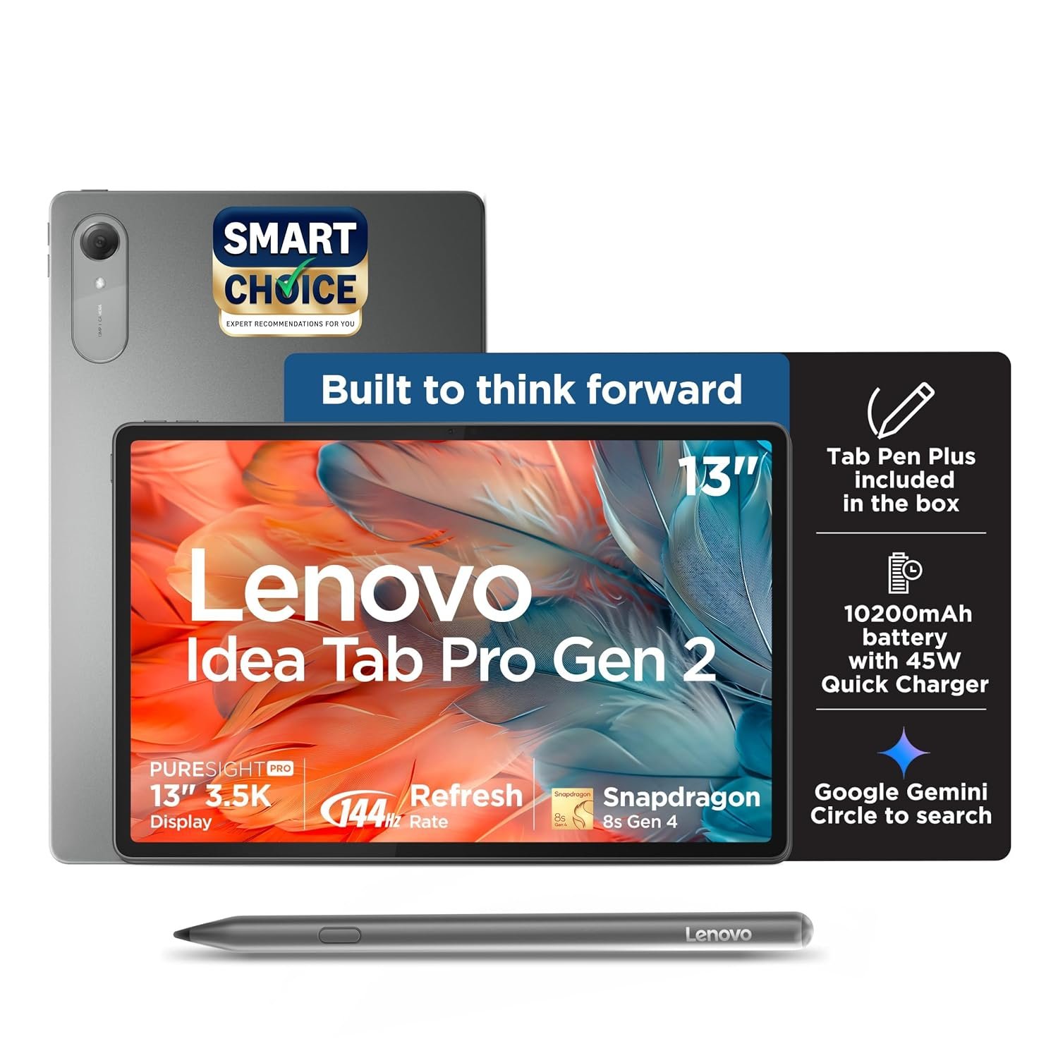 Lenovo Idea Tab Pro Gen 2 with Pen Plus {Smartchoice} 13" Display, 3.5K Resolution, 144Hz Refresh | 8GB, 256GB | Snapdragon 8s Gen 4 | 10200mAh, 4 JBL Speakers, USB 3.0 with DP-Out, Wi-Fi 7, Luna Grey