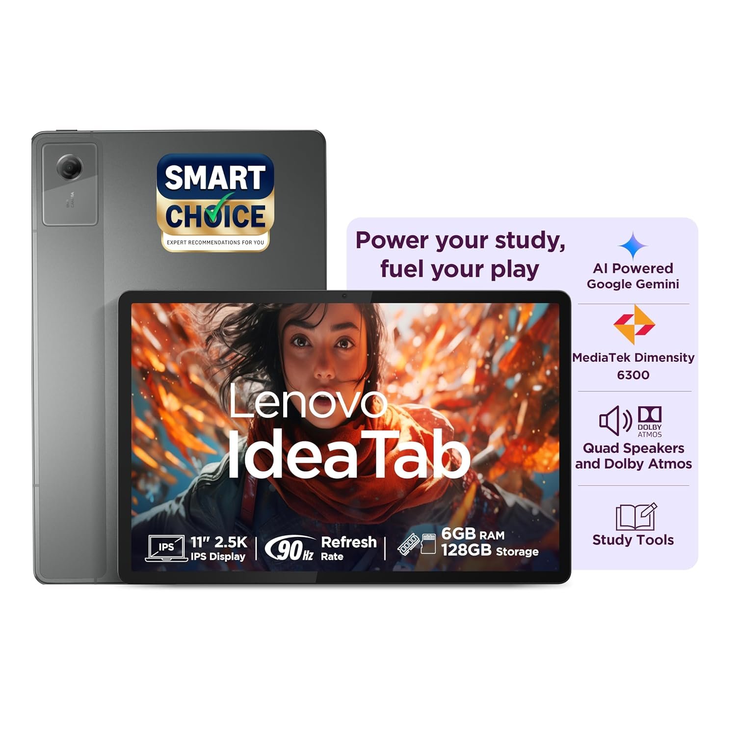 Lenovo Idea Tab (Smartchoice) | WiFi Only |11" 2.5K IPS Display |6GB RAM + 128GB ROM (Expandable Upto 2TB)| MediaTek Dimensity 6300|7040mAh|4 Speakers| Grey