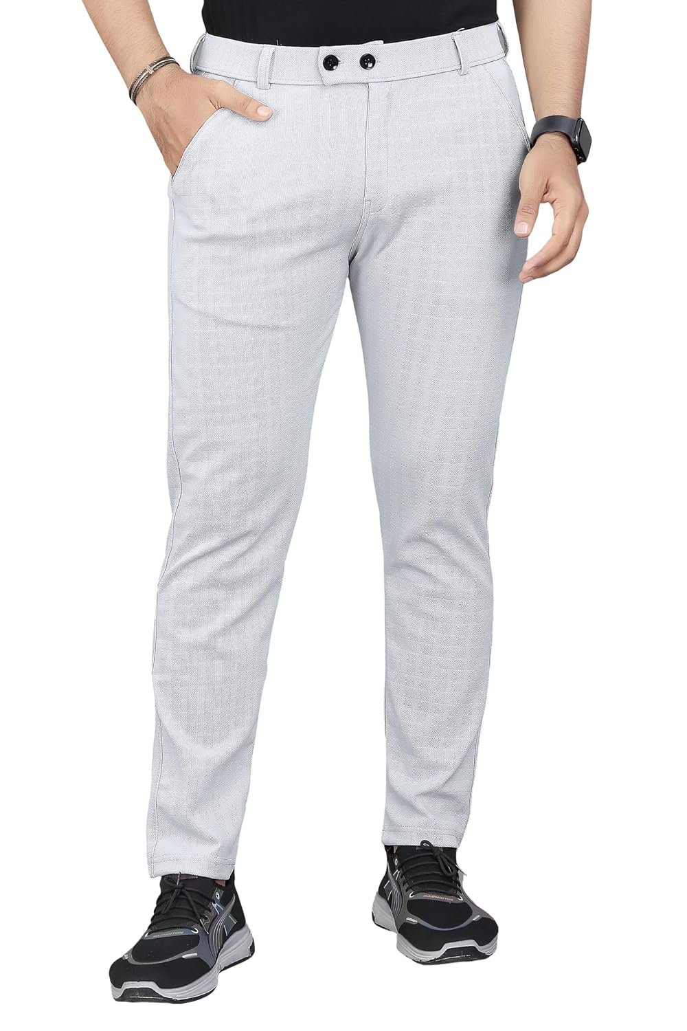 Regular Fit Trousers for Men | Cotton Blend Fabric | Self-Design Mid-Rise Bottoms | Formal & Everyday Wear Pants (Pack of 1)
