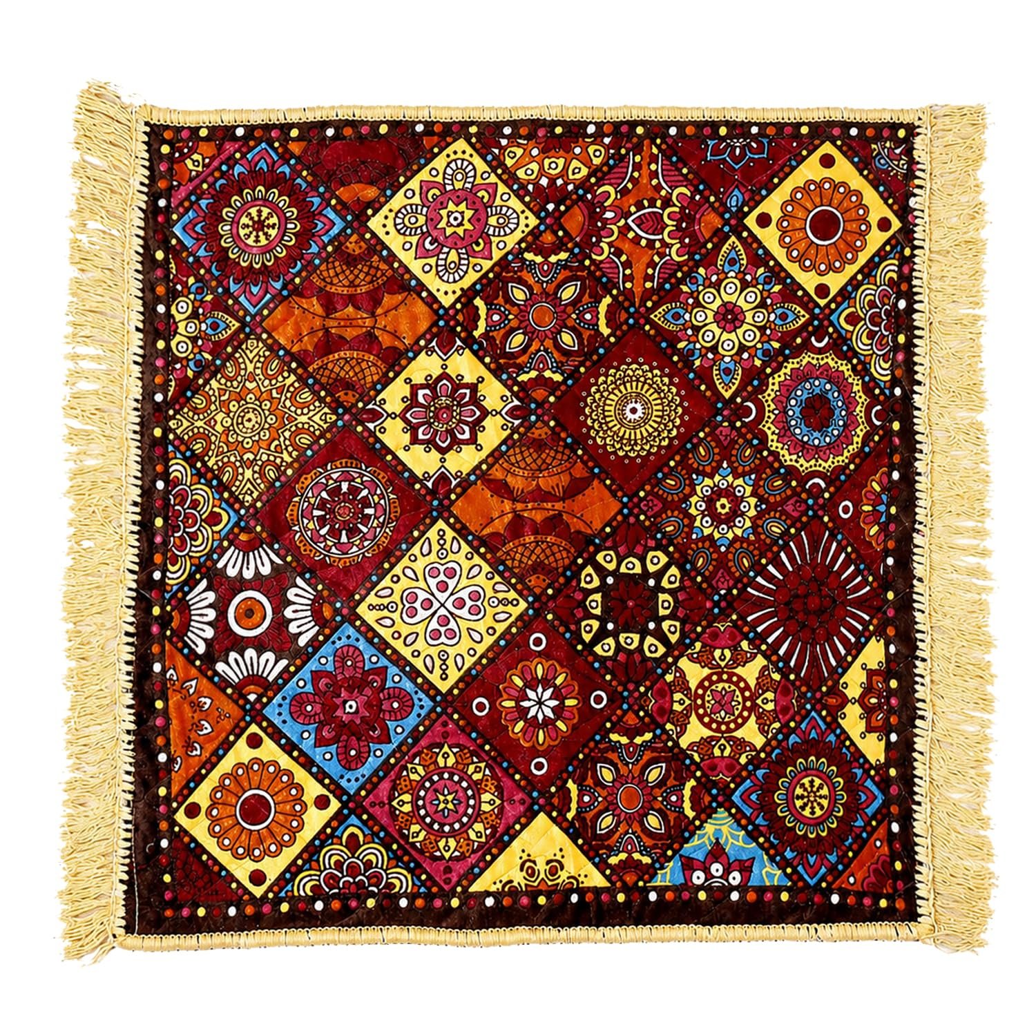 BENAVJI Traditional Floral Printed Carpet Rug for Living Room | Soft Floor Mat with Decorative Tassel Border | Anti-Skid Multipurpose Area Rug for Bedroom, Hall & Home Décor Pack of 1