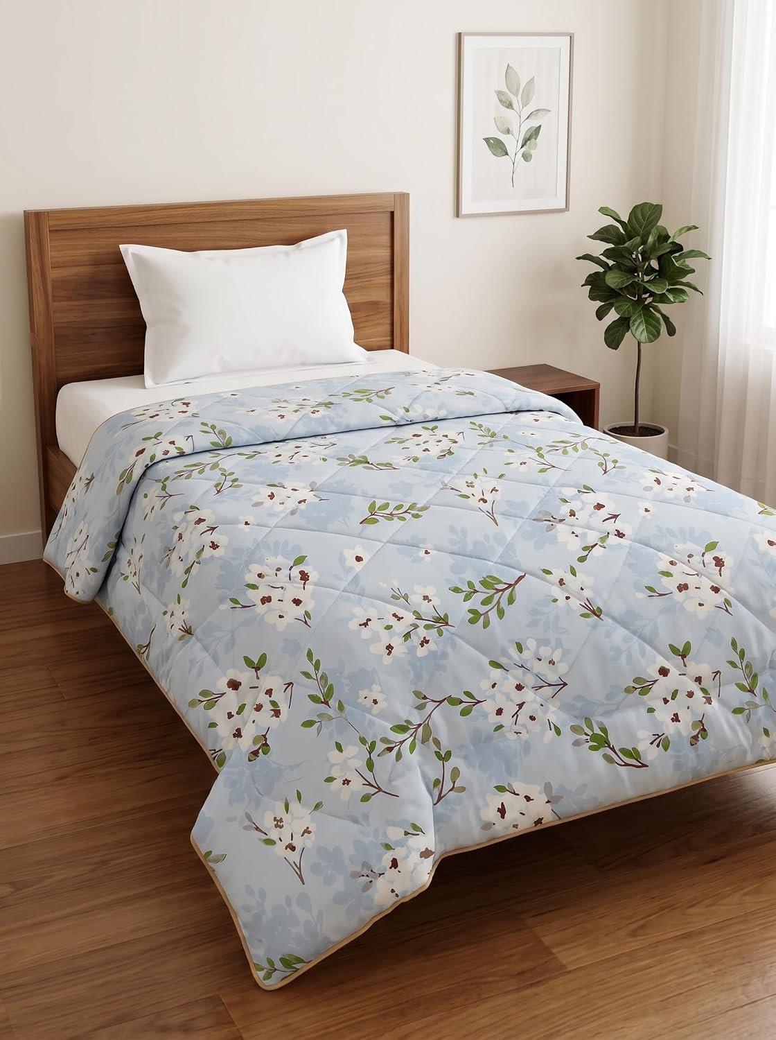Mafatlal 120 GSM Tulip All Weather Single Comforter | Reversible Microfiber AC Blanket & Quilt | Ultra Soft Lightweight Everyday Bedding Solution Rajai | 154 x 228 cm | Powder Blue