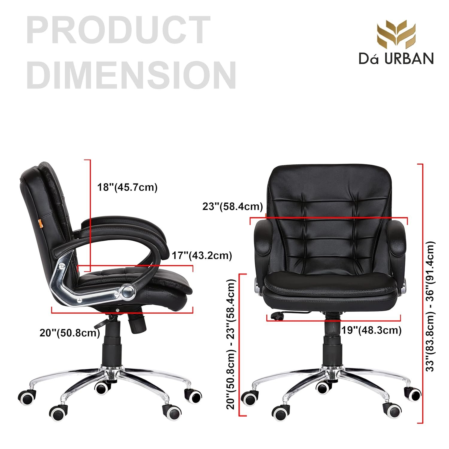 Da URBAN® Milford Mid Back Revolving Leatherette Ergonomic Home & Office Executive Chair with High Comfort Seating, Height Adjustable Seat & Heavy Duty Metal Base (Black)
