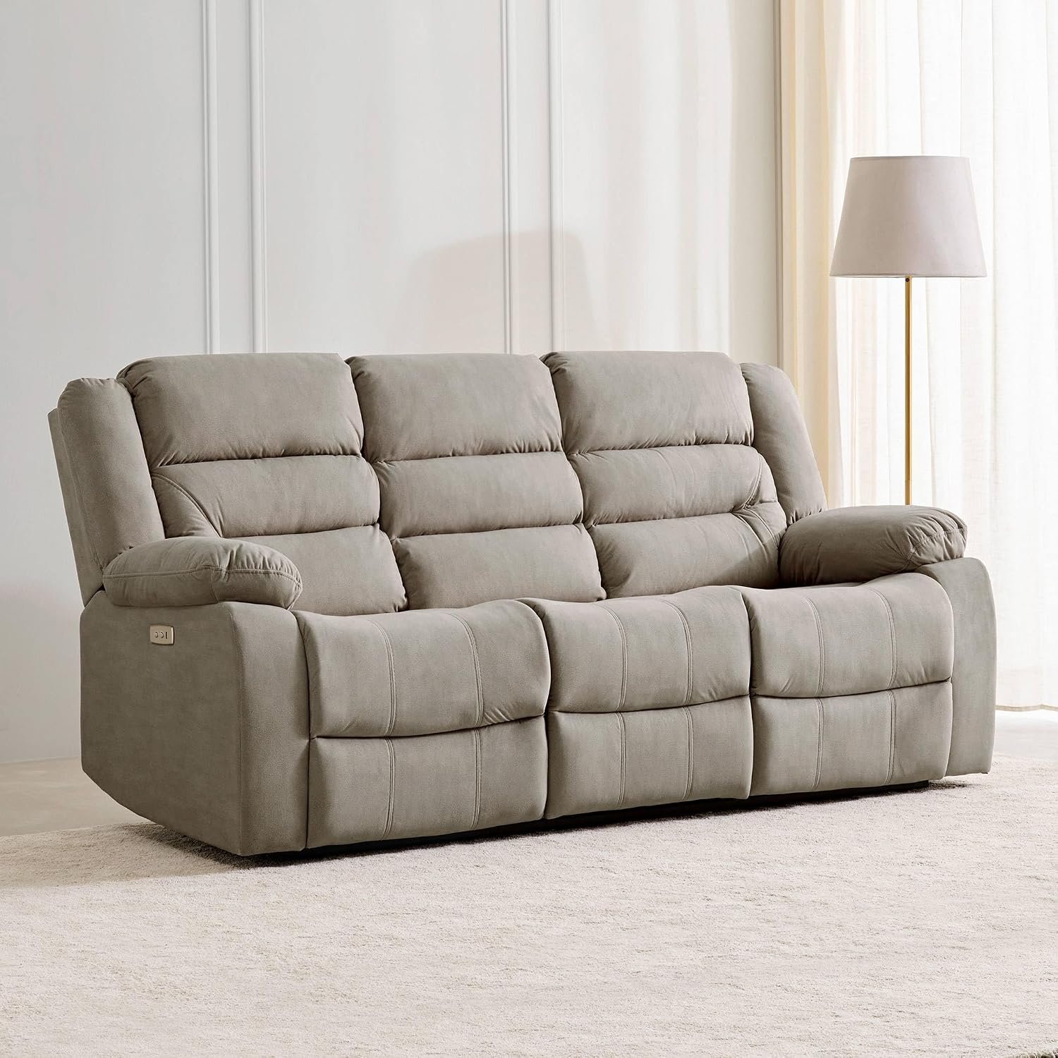 Home Centre | Cairo NXT 3-Seater Electric Recliner Sofa | Fabric Recliner for Living Room | Solid Wood | Beige | 1 Year Warranty
