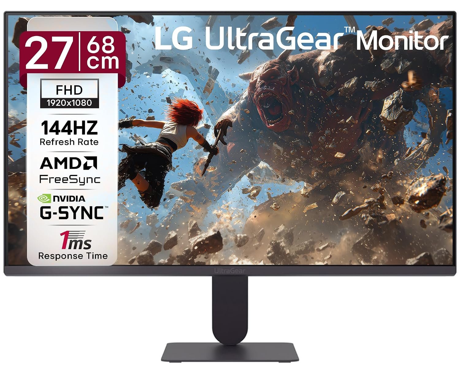 LG 27G411B 68 cm (27 Inch) Ultragear FHD(1920 x 1080) IPS Gaming Monitor, 1ms MBR, 144Hz, HDR10, NVIDIA G-Sync Compatible, AMD FreeSync, HDR10, HDMI, DP, HP Out, Anti-Glare, Slim Stand, Black