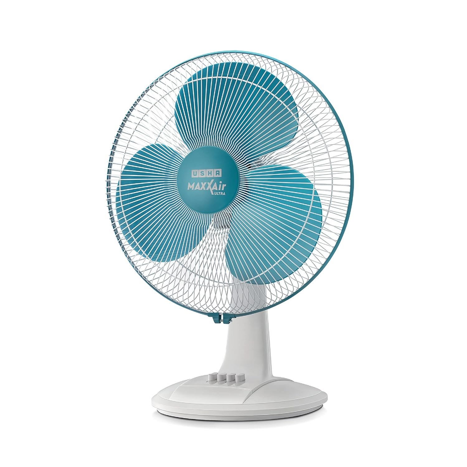 USHA Maxx Air Ultra Table Fan | 400MM Sweep Size | 1350_RPM | Aerodynamic Blade Design for High Air Delivery | Corrosion Protection with Plastic Blades | 3 Speed Settings | Light Blue