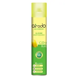 AIRODO Citrus Blast Air Freshener with Dual Technology, Easy Push and Spray, Stain Removal Floral Crush, All in One Room Freshener for Home and Office (250ml, Pack of 1)