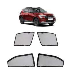 Amazon Basics Side Window Sun Shade for Kia Sonet (2024 Onwards) - Front Half Cut + Rear Zipper | Custom-Fit Magnetic Car Curtains | Black | Pack of 4 Pcs | Cotton Mesh