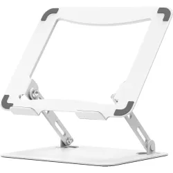 amazon basics Tabletop Laptop Stand, Ergonomic Adjustable & Ventilated Metal Riser Holder for Desk Fits Upto 15.6 Inch Laptops (White)