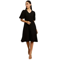 Amazon Brand - INKAST Women A-Line Midi Dress | Puff Sleeves | Perfect for Casual and Semi-Formal Occasions