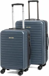 Assembly Hard Body Set of 2 Luggage 8 Wheels - Small Cabin Suitcase (55 cm), Checkin Trolley Bag (65 cm) - Keyless TSA Lock - Blue