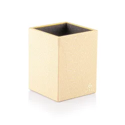 Attro Pen Stand Wooden Designer Square Pen Holder Multipurpose Wooden Desk Organizer Perfect for Study Table, Office Desk- Cream
