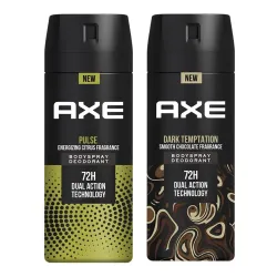 AXE Dark Temptation Deodorant, 150ml and Pulse Long Lasting Deodorant Body Spray for Men, 150ml