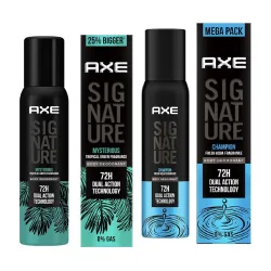 Axe Signature Champion Long Lasting No Gas Body Deodorant For Men 200 ml & Axe Signature Mysterious No Gas Deodorant Bodyspray For Men 154 ml Combo