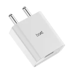 boAt 12W Charger Adapter for Fast Charging, USB-A Port; Compact & Lightweight, Scratch Resistant, Smart IC Protection; Supports iPhone 17/16/15/14/Pro/Max; Samsung; Pixel; Android (Crystal White)