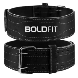 Boldfit Gym Belt for Men and Women - Lever Deadlift Belt for Workout, Powerlifting, Weight Lifting - Leather Exercise Belt for Back Support - S/M Black