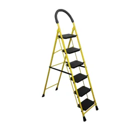 BonKaso Mild Steel Multipurpose Climb Swift 6-Step Foldable Ladder with Safety Clutch Lock, Load Capacity Upto 120kg – Anti-Slip Designed for Indoor & Outdoor Use - (Yellow & Black)