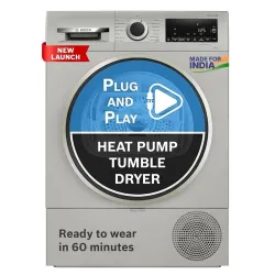 Bosch 10 kg Fully Automatic Front Load heat Pump Tumble Dryer | 100% Drying, 0% Effort | 5 Drying Options | Reduces 99.9% Allergens | Ready-to-Wear No Crease (2026 model, WQG2520XIN, Silver Inox)