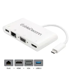 Cable Deconn 4in1 USB-C to HDMI 4K VGA USB3.0 Hub Gigabit Ethnernet 1000Mbps Multiport Adapter Docking Converter(Thunderbolt 3 Compatible) for MacBook Pro 2017(White) (F0305-Whtie)