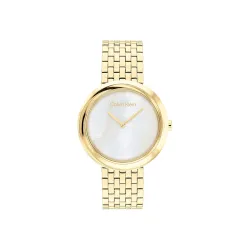 Calvin Klein Twisted Bezel Qtz Basic Slim Mother of Pearl Round Dial Women's Watch