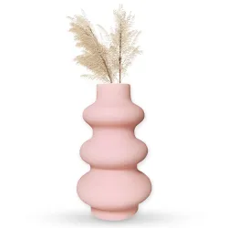 Ceramic 'Baby Pink Triple Ring' Vase 8 Inch - Set of 1 | Decorative Triple Ring Vase for Dried Flowers and Pampas Grass | Vases for Home Decor, Living Room, Office Decor Ideas