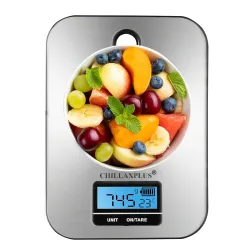 CHILLAXPLUS Kitchen Scale | Electronic Weighing Machine for Food with Touch Button & Tare Function | Stainless Steel Scale for Diet, Baking & Cooking | Hanging Design | 2-Year Warranty (5kg, Silver)