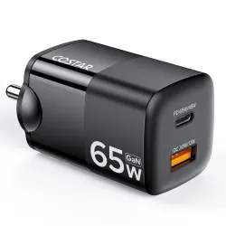 Costar 65W GaN Dual Port Fast Charger QC PD, 2 in 1 USB & Type C Fast Charger Adapter for Laptop, Lenovo, HP, Asus, Dell, MacBook, iPhone Series, Samsung Galaxy Note, and Android Devices, Black
