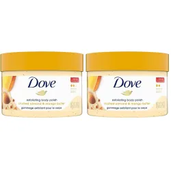 Dove Exfoliating Body Polish Scrub for Dry Skin with Crushed Almond and Mango Butter, Gently Exfoliates and Moisturizes to Reveal Instantly Soft, Smooth & Healthy Skin, Naturally Derived Ingredients, Sulfate-Free, Fruity Scent, 298g
