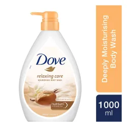Dove Relaxing Shea Butter Body Wash with Vanilla for Soft Skin, Soothing Scent, 1L (Pack of 2)