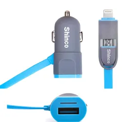 Shinco By Jabox Dual USB 3.0 car Charger with Cable – 1.2 Meter Wire with 2 in 1 Connector – Compatible with Apple and Micro.
