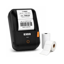 EXEO EX58C Portable Bluetooth Thermal Label & Receipt Printer | 2 Inch (58mm) | Inkless | 203 DPI | Android, iOS & Windows | 2000mAh Rechargeable Battery | Barcode, Price & Product Labels