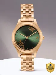 Fastrack Aura Green Dial Rose Gold Metal Strap Analog Watch - For Women NT6268WM07