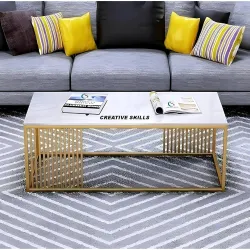 Furniture Café Modern Rectangular Coffee Table with White Marble Top and Gold Metal Frame – Contemporary Center Table for Living Room (Black & White)