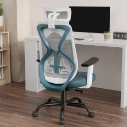 Furnivo Titan Ergonomic Office Chair for Home & Office | Adjustable Armrests | 120 Recline | Lumbar Support | Thick Cushioned Seat | Heavy-Duty Base | 3 Years Warranty (Eco White Blue)