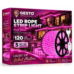 Gesto 5 Meter Pink LED Rope Strip Light | 120 LEDs/Mtr | Cuttable Every 1M | IP65 Waterproof Indoor & Outdoor Lights for Balcony, Home Decor & Cove Light for False Ceiling, Diwali Decoration