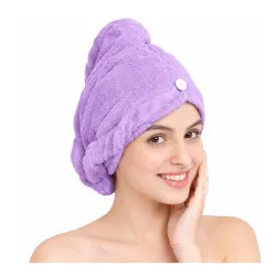 Hair Towel Wrap for Women-Quick Drying Microfiber Towel for Hair with Elastic Loop for Tying-Super Absorbent Head Towels Wrap for Ladies Hair Turban (Pack 1, Purple)