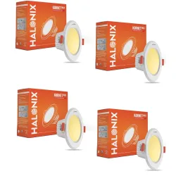 Halonix Polycarbonate Kornet 5.5-Watt Junction Box Warm White Led Downlighter|Cut Out- 3 Inch|Surge Protection - Upto 4 Kv (Pack of 4, Yellow)