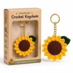 Handmade Crochet Sunflower Keychain for Women & Girls, Cute Yellow Flower Key Ring Charm, Soft Yarn Knitted Gift, Bag Charm, Car Key Holder, Aesthetic Handmade Floral Accessory (Yellow, Brown, And Green)