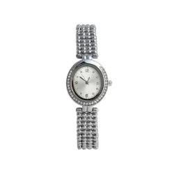 Haute Sauce Women's The Dotted Oval Watch | Metallic Silver Stainless Steel Strap | Metallic Silver Dial | One-Size | Foldover Closure | Quartz | Battery | Wrist Belt Watch for Female and Girls