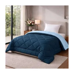 HOMEKART 220 GSM Solid Plain Reversible Summer Microfiber AC Comforter/Duvet| All Season Single Size 3 Layered Quilted Blanket for Single Bed (220 cm x 152 cm, Teal Blue and Grey)| TC - 250